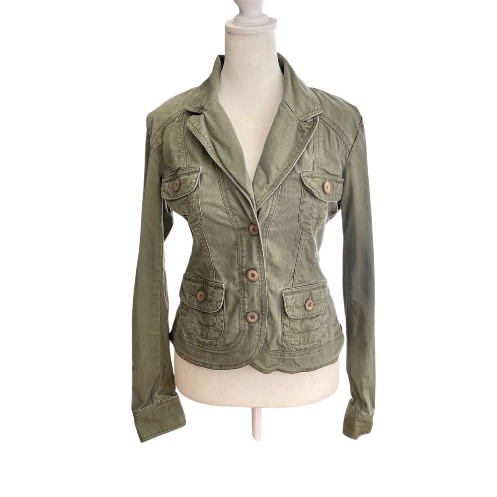 Y2K Mudd Women's Utility Jacket Cargo Button Front Green Elena Gilbert‎ Size M